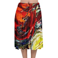 Red Sun In The Mountain Velvet Flared Midi Skirt by bestdesignintheworld