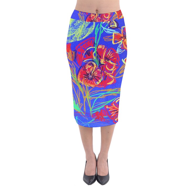 Dscf1376 -red poppies Velvet Midi Pencil Skirt