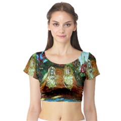 Dscf3179 - Royal Marine And Stone Lions Short Sleeve Crop Top by bestdesignintheworld