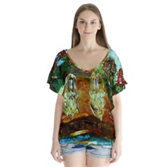 Dscf3179 - Royal Marine And Stone Lions V-neck Flutter Sleeve Top by bestdesignintheworld