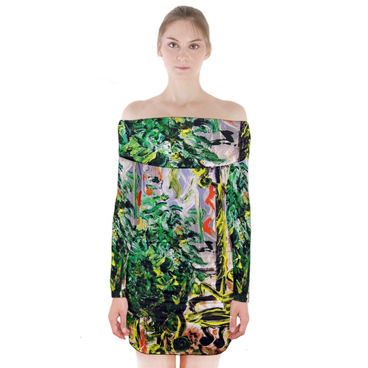 Dscf2188 -- plant in the room Long Sleeve Off Shoulder Dress