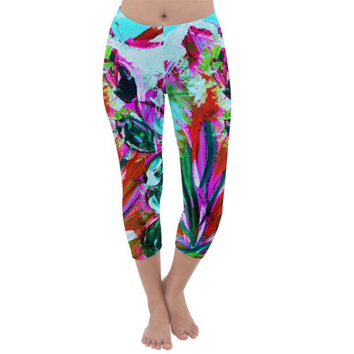 Dscf1472   Copy - blooming desert with red cactuses Capri Winter Leggings 