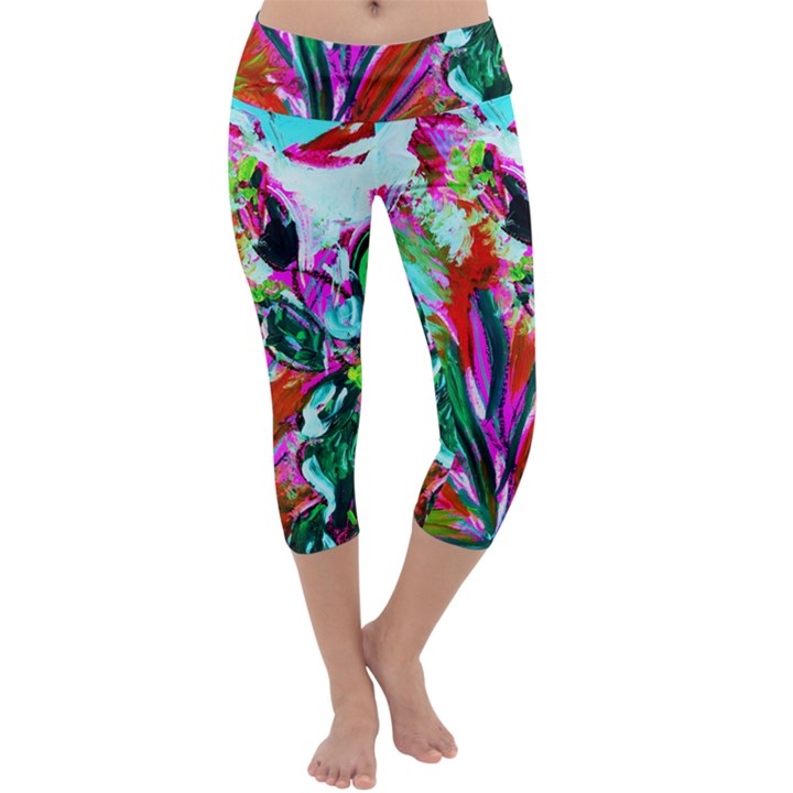 Dscf1472   Copy - blooming desert with red cactuses Capri Yoga Leggings