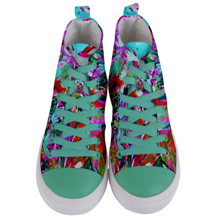 Dscf1472   Copy - blooming desert with red cactuses Women s Mid-Top Canvas Sneakers