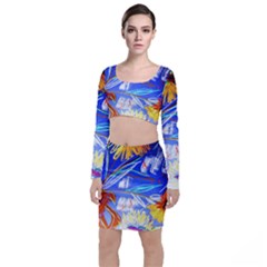 Dscf1385 - Sunflowers In Ceramic Jur Long Sleeve Crop Top & Bodycon Skirt Set by bestdesignintheworld