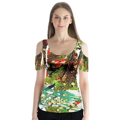 April -    Birds Of Paradise Butterfly Sleeve Cutout Tee  by bestdesignintheworld