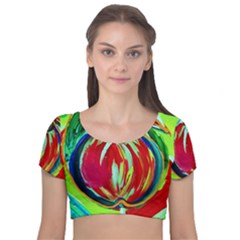 Dscf1458 - Fruits Geometry Velvet Short Sleeve Crop Top 