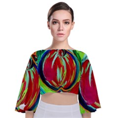 Dscf1458 - Fruits Geometry Tie Back Butterfly Sleeve Chiffon Top