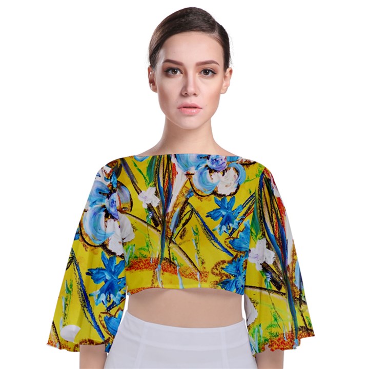 Dscf1422 - country flowers in the yard Tie Back Butterfly Sleeve Chiffon Top