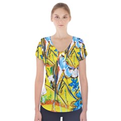 Dscf1422 - Country Flowers In The Yard Short Sleeve Front Detail Top by bestdesignintheworld