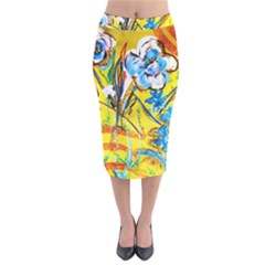 Dscf1422 - Country Flowers In The Yard Velvet Midi Pencil Skirt