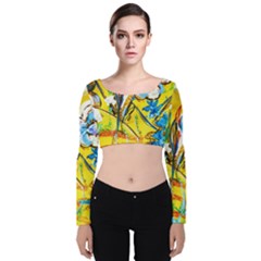 Dscf1422 - Country Flowers In The Yard Velvet Crop Top by bestdesignintheworld