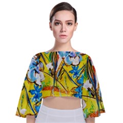 Dscf1422 - Country Flowers In The Yard Tie Back Butterfly Sleeve Chiffon Top by bestdesignintheworld