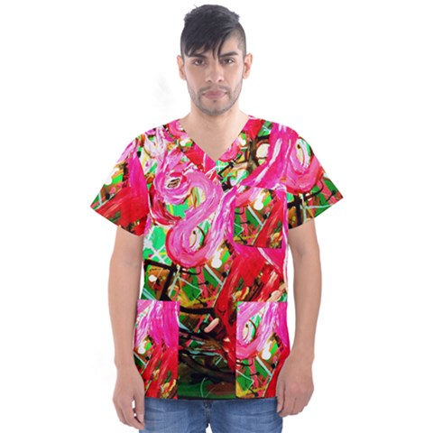 Dscf2035 - Flamingo On A Chad Lake Men s V-neck Scrub Top by bestdesignintheworld