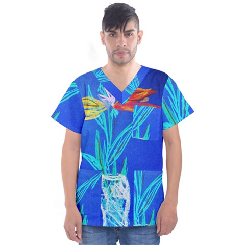 Dscf1451 - Birds If Paradise In A Cristal Vase Men s V-neck Scrub Top by bestdesignintheworld