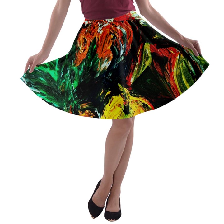 Pumpkins, Lamp And Tiger Lillies A-line Skater Skirt