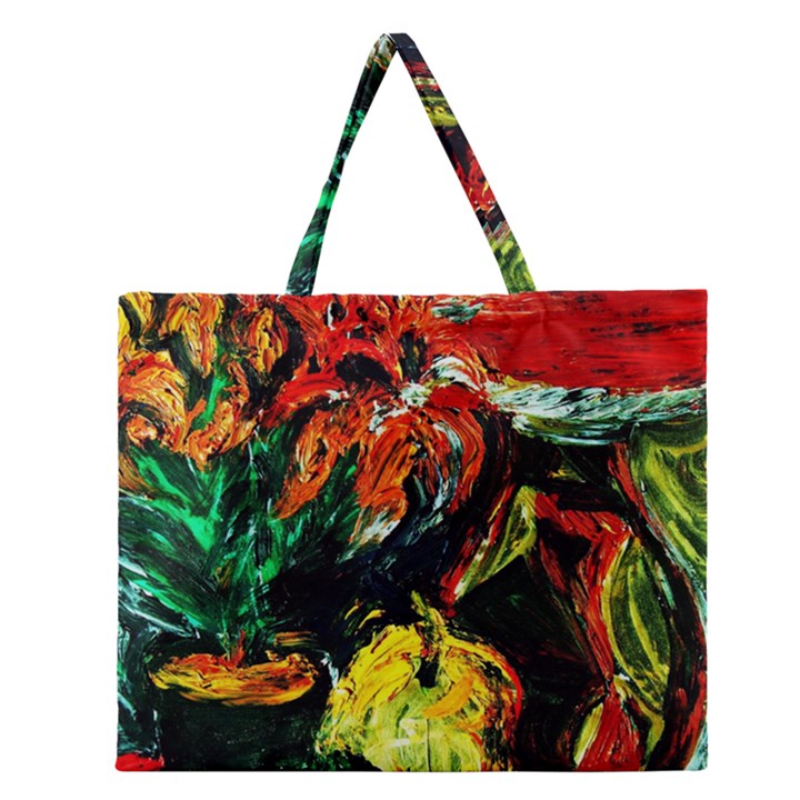 Pumpkins, Lamp And Tiger Lillies Zipper Large Tote Bag