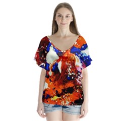 Smashed Butterfly 1 V-neck Flutter Sleeve Top by bestdesignintheworld