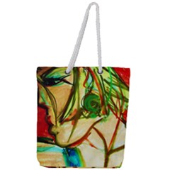 Girl In A Blue Tank Top Full Print Rope Handle Tote (large)