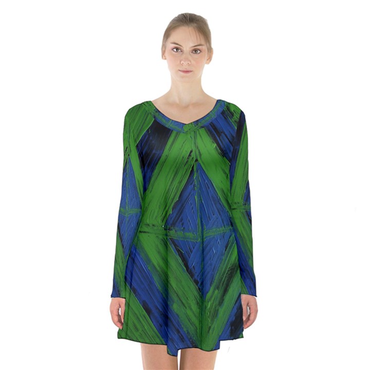 Point Of Equilibrium 5 Long Sleeve Velvet V-neck Dress