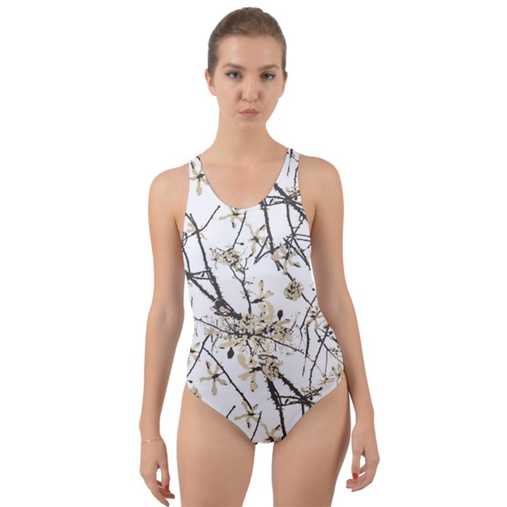 Nature Graphic Motif Pattern Cut-Out Back One Piece Swimsuit