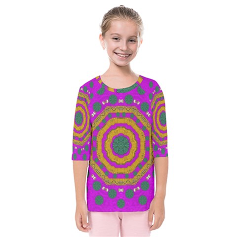 Peacock Flowers Ornate Decorative Happiness Kids  Quarter Sleeve Raglan Tee by pepitasart