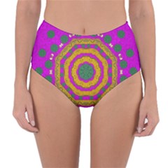 Peacock Flowers Ornate Decorative Happiness Reversible High-waist Bikini Bottoms by pepitasart