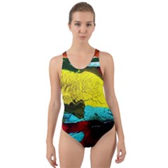 Yellow Dolphins   Blue Lagoon 3 Cut-out Back One Piece Swimsuit by bestdesignintheworld