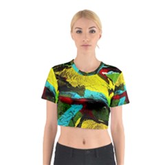 Yellow Dolphins   Blue Lagoon 3 Cotton Crop Top by bestdesignintheworld