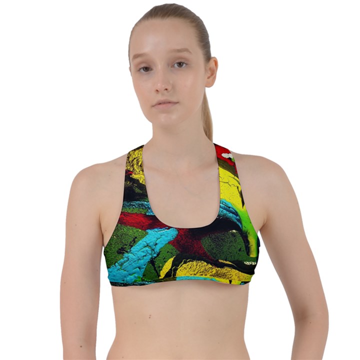 Yellow Dolphins   Blue Lagoon 3 Criss Cross Racerback Sports Bra