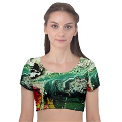 Twist 6 Velvet Short Sleeve Crop Top 