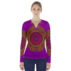 Summer Sun Shine In A Sunshine Mandala V-neck Long Sleeve Top by pepitasart