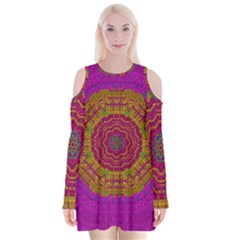 Summer Sun Shine In A Sunshine Mandala Velvet Long Sleeve Shoulder Cutout Dress by pepitasart