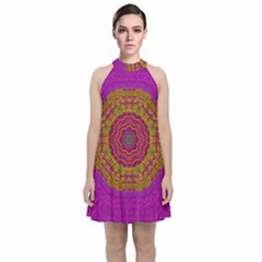 Summer Sun Shine In A Sunshine Mandala Velvet Halter Neckline Dress 