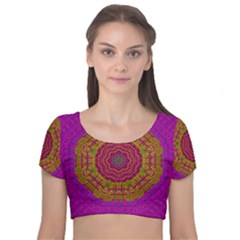 Summer Sun Shine In A Sunshine Mandala Velvet Short Sleeve Crop Top 