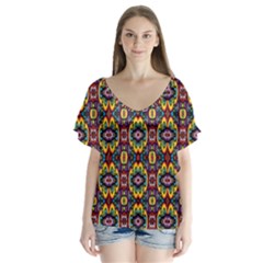 Artwork By Patrick-squares-5 V-neck Flutter Sleeve Top by ArtworkByPatrick