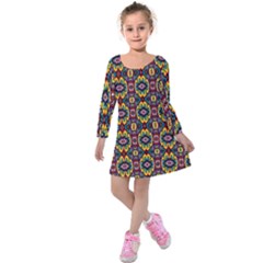 Artwork By Patrick-squares-5 Kids  Long Sleeve Velvet Dress