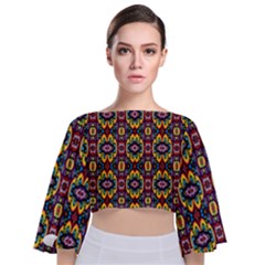 Artwork By Patrick-squares-5 Tie Back Butterfly Sleeve Chiffon Top by ArtworkByPatrick