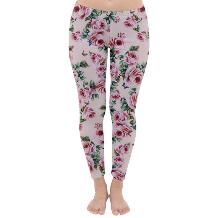 Pink Roses and Butterflies Classic Winter Leggings