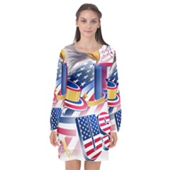 United States Of America Usa  Images Independence Day Long Sleeve Chiffon Shift Dress  by Sapixe