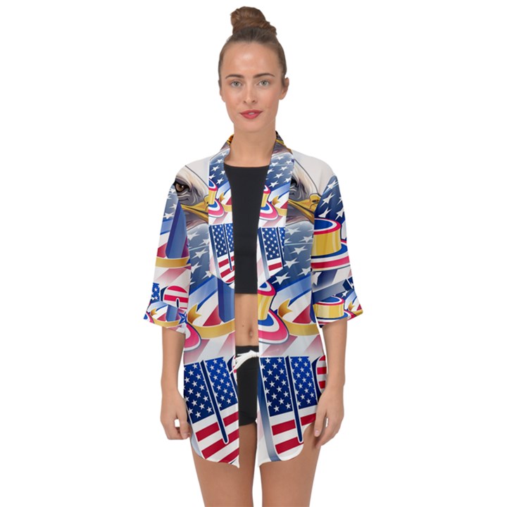 United States Of America Usa  Images Independence Day Open Front Chiffon Kimono