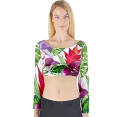 Vector Pattern Tropical Long Sleeve Crop Top