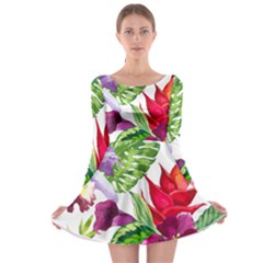 Vector Pattern Tropical Long Sleeve Skater Dress