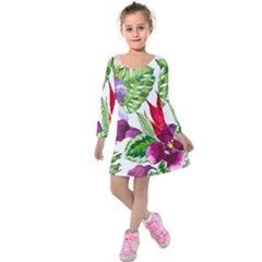 Vector Pattern Tropical Kids  Long Sleeve Velvet Dress