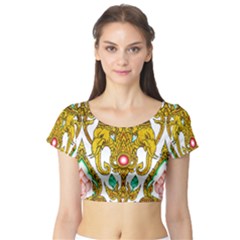 Traditional Thai Style Painting Short Sleeve Crop Top