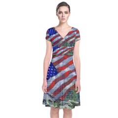 Usa United States Of America Images Independence Day Short Sleeve Front Wrap Dress by Sapixe