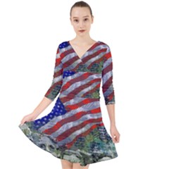 Usa United States Of America Images Independence Day Quarter Sleeve Front Wrap Dress by Sapixe