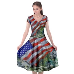 Usa United States Of America Images Independence Day Cap Sleeve Wrap Front Dress by Sapixe