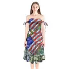 Usa United States Of America Images Independence Day Shoulder Tie Bardot Midi Dress by Sapixe