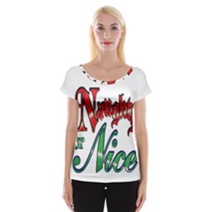 Vintage Christmas Naughty Or Nice Cap Sleeve Tops by Sapixe